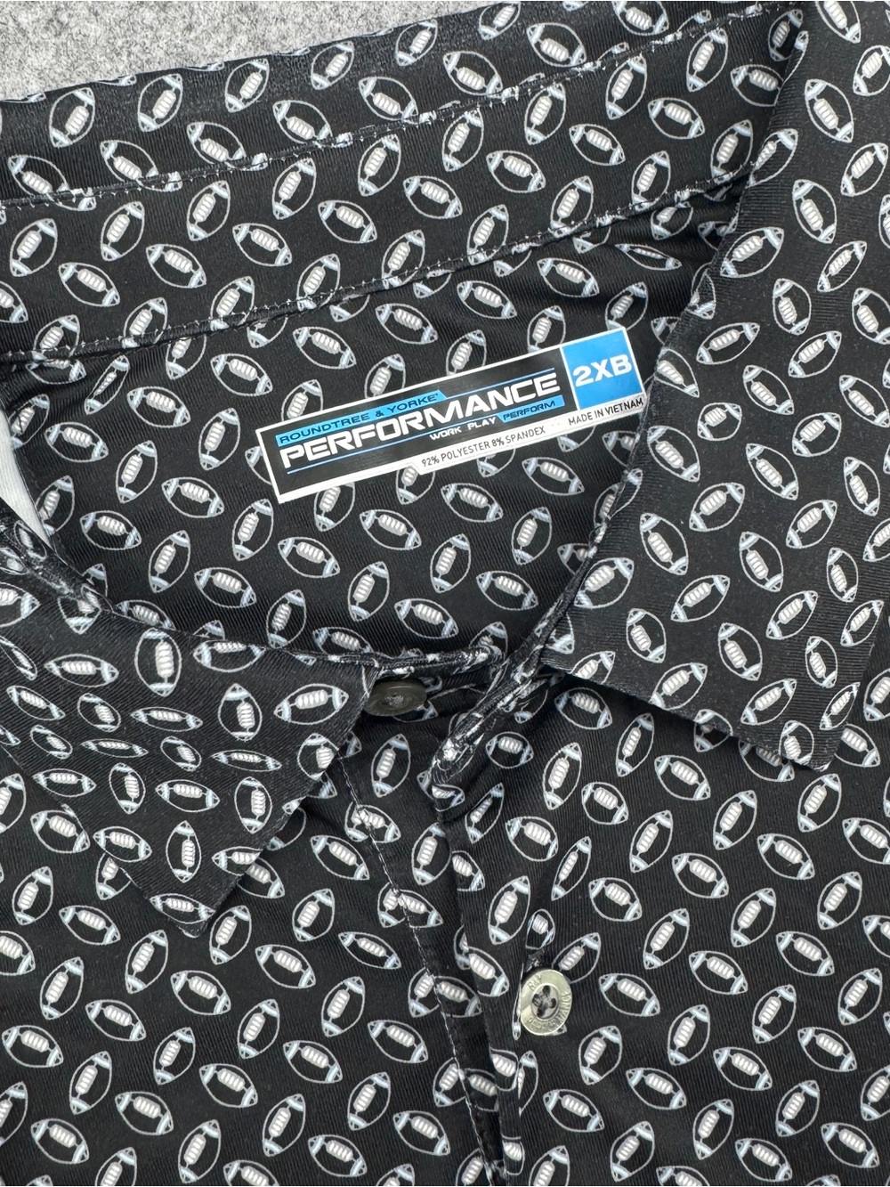 Roundtree and Yorke Performance Men's 2XB FOOTBALL Print Polo Shirt Stretch Golf - Picture 8 of 10